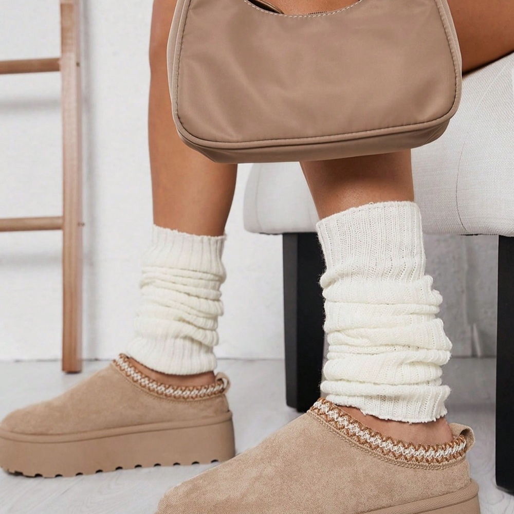 Tan Suede Platform Slippers